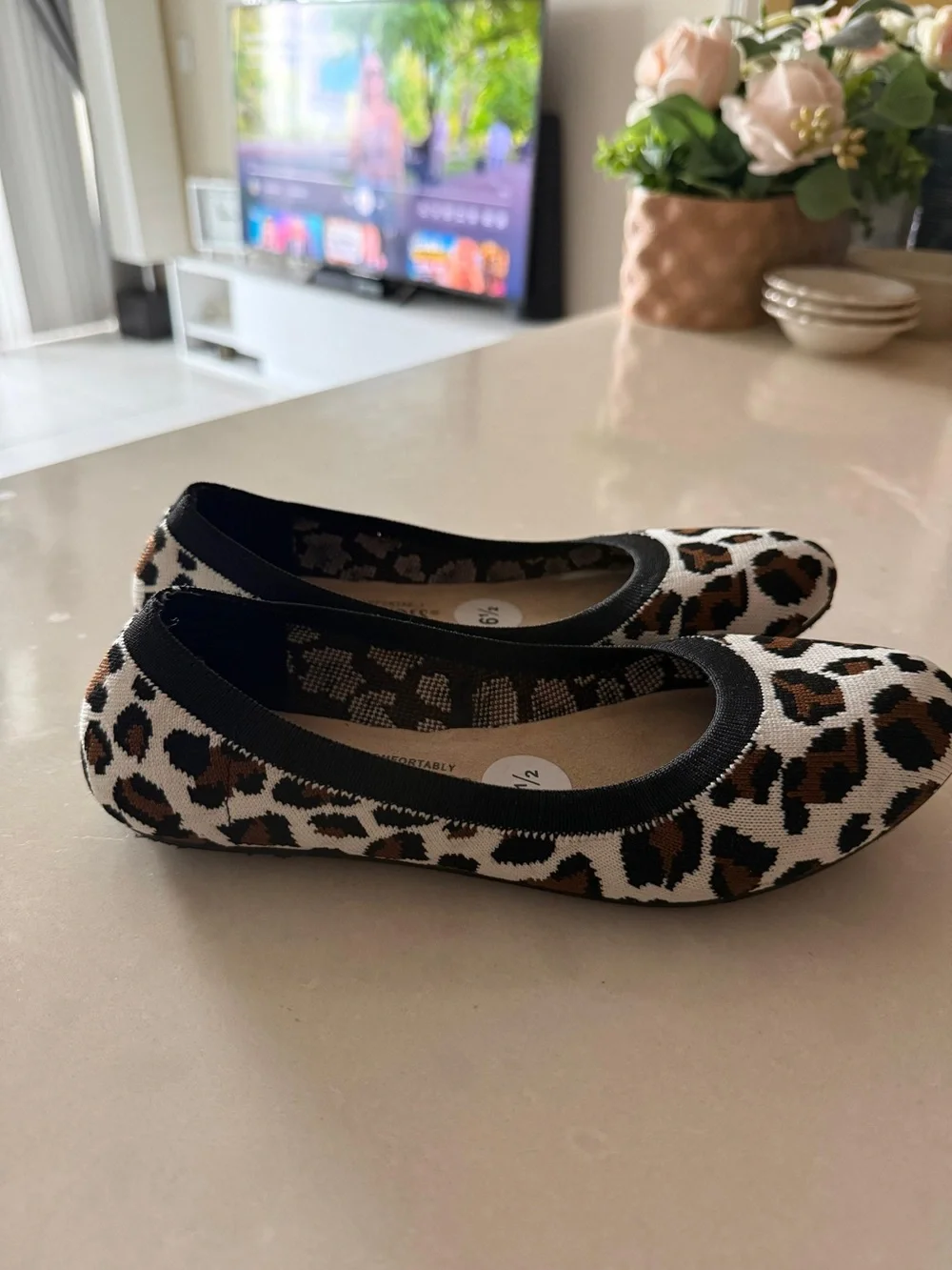 NWT Harborsides Leopard Print Knit Flats Memory Foam Size 6.5